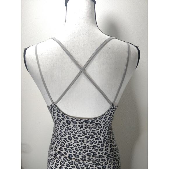 Urban Outfitters Gray Black Animal Leopard Surplice Faux Wrap Strappy Dress S - Picture 9 of 12